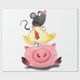 Cute Best Friends Piggy Chick and Mouse - Tecknad Presentpapper