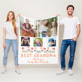Cute Best Grandma Flowers Photo Collage Fleecefilt
