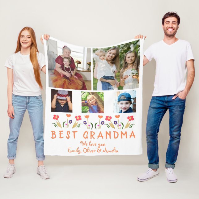 Cute Best Grandma Flowers Photo Collage Fleecefilt (På plats)