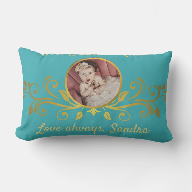 Cute Best Grandma-fotot av Guld Teal Blue Thrid Lumbarkudde (Framsida)