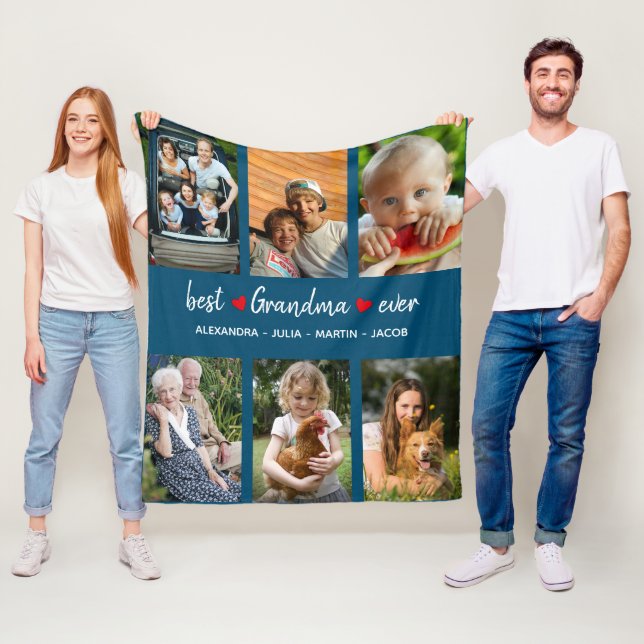 Cute Best Grandma nånsin 6 Photo Anpassningsbar Fleecefilt (På plats)