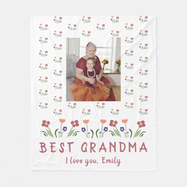 Cute Best Grandmamma Flowers Mor's Day Photo Fleecefilt (Framsidan)