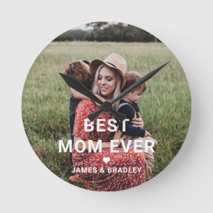 Cute BEST MAMMA NER Heart Mors dag Photo Rund Klocka