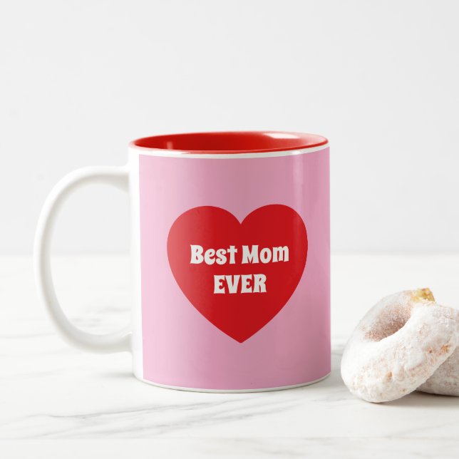Cute Best Mom Ever Red Heart Simple Pink Två-Tonad Mugg (Med munk)