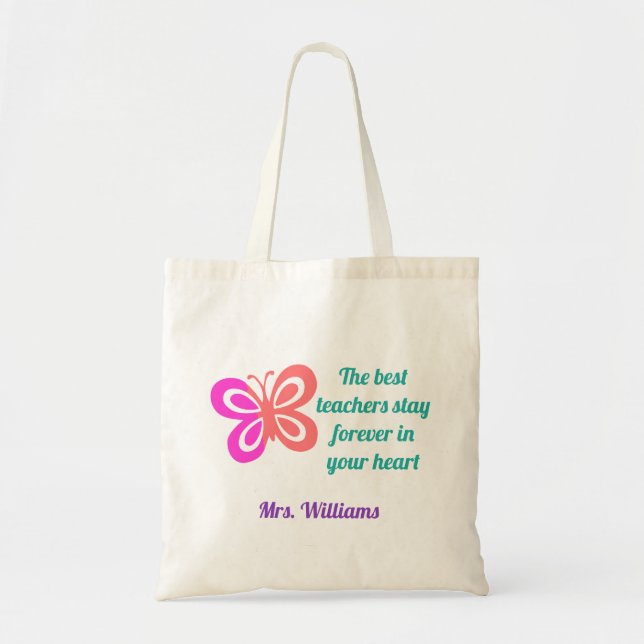 Cute Best Teacher Butterfly Quote Söt Monogram Tygkasse (Framsidan)