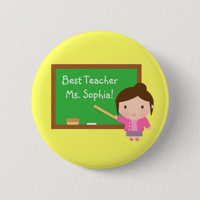 Cute Best Teacher och Chalkboard-Personlig Knapp (Framsida)