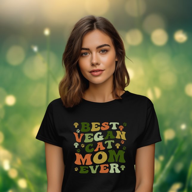 Cute Best Vegan Cat Mamma, Retro Färg T Shirt (Skapare uppladdad)