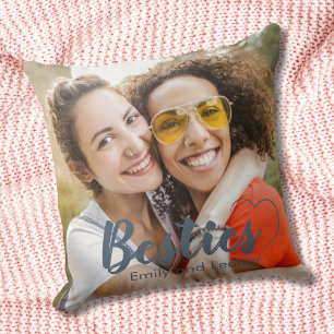 Cute Besties Dusty Blue Heart och Namn Kudde