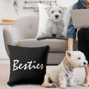 Cute Besties-penselskriptet Black and White Pet Kudde
