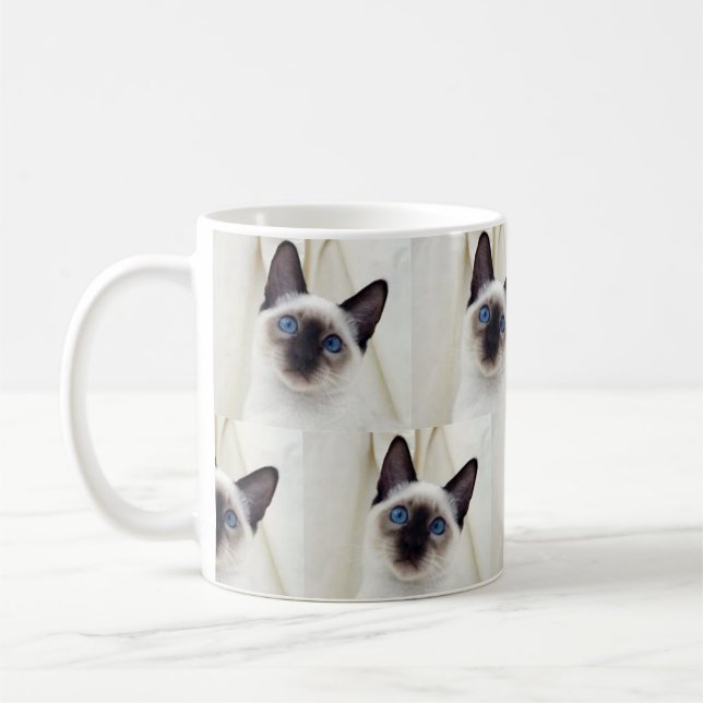Cute Bevalt Black White Pet Siamese Kattat Kaffemugg (Vänster)