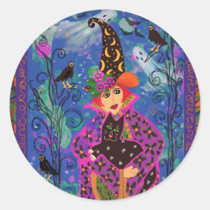 Cute Bewitching Halloween Witch Sticker Runt Klistermärke
