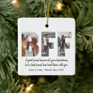 Cute BFF 3 Photo Collage Best Friend Besties Quote Julgransprydnad Keramik