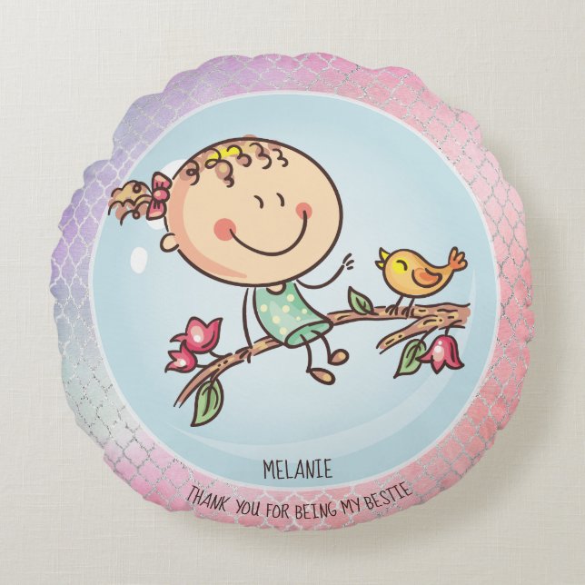 Cute BFF Besties Kawaii-gåvor till flickvänner Rund Kudde (Framsidan)