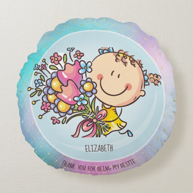 Cute BFF Besties Kawaii-gåvor till flickvänner Rund Kudde (Framsidan)