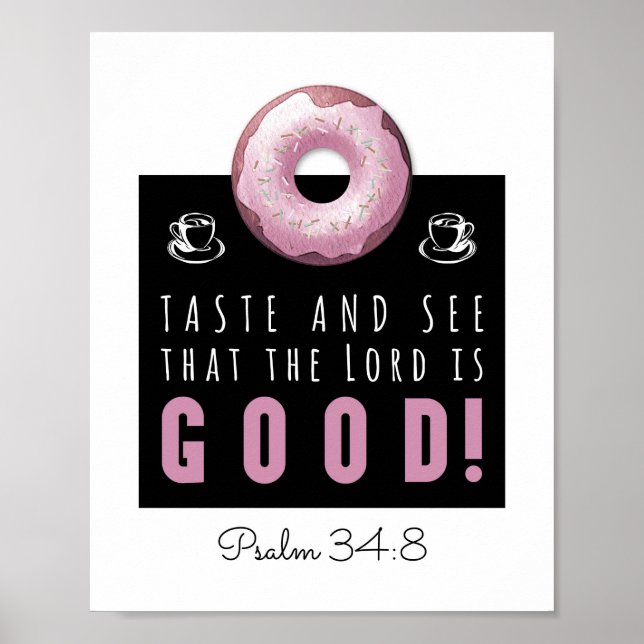 Cute Bible Psalm 34:8 med Rosa Doughnut Poster (Framsidan)