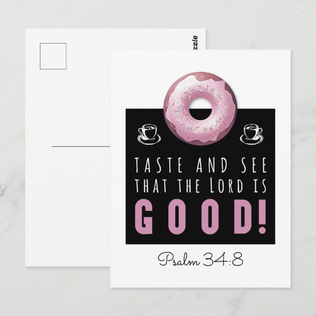 Cute Bible Psalm 34:8 med Rosa Doughnut Vykort (Fram/baksida)
