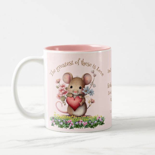 Cute Bible Scripture Mugg Mouse Heart Rosa (Vänster)