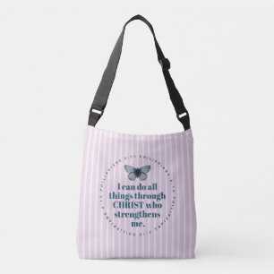Cute Bible Verse Butterfly Rosa and White Rand Axelväska