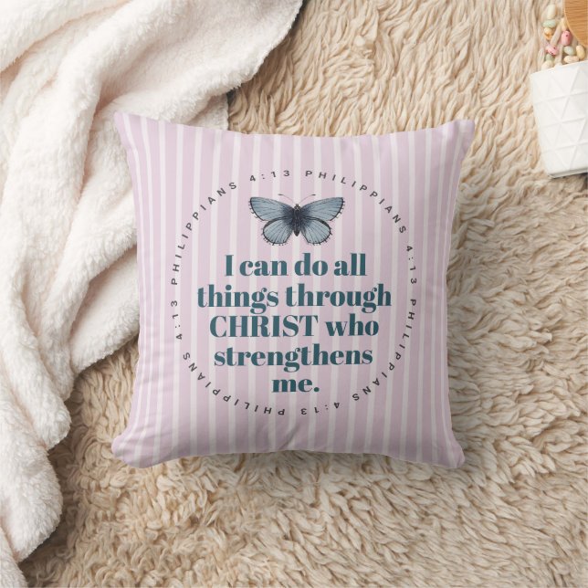 Cute Bible Verse Butterfly Rosa and White Rand Kudde (Filt)