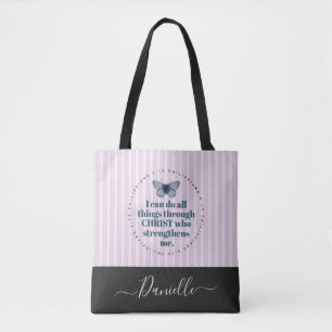 Cute Bible Verse Butterfly Rosa Rand Namn Tygkasse