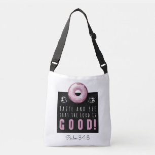 Cute Bible Verse Psalm 34:8 med Rosa Doughnut Axelväska