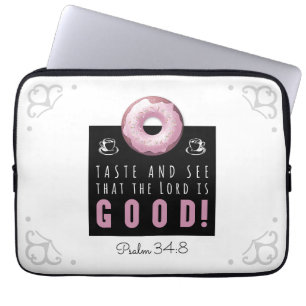Cute Bible Verse Psalm 34:8 med Rosa Doughnut Laptop Fodral