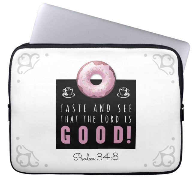 Cute Bible Verse Psalm 34:8 med Rosa Doughnut Laptop Fodral (Framsidan)