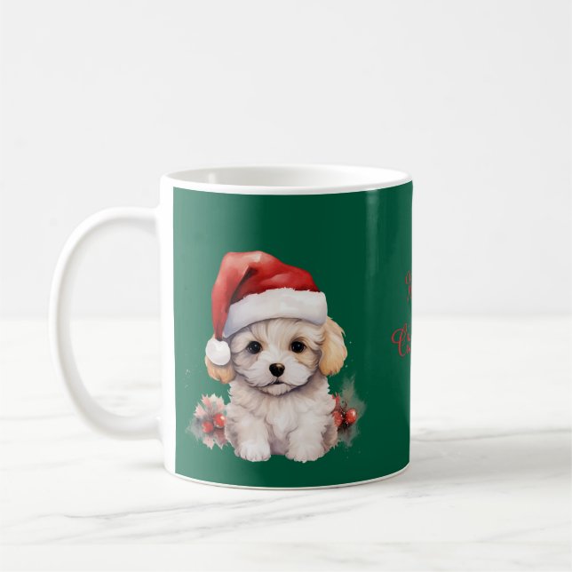 Cute Bichon Frise at Christmas Kaffemugg (Vänster)