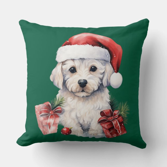 Cute Bichon Frise at Christmas Kudde (Framsida)