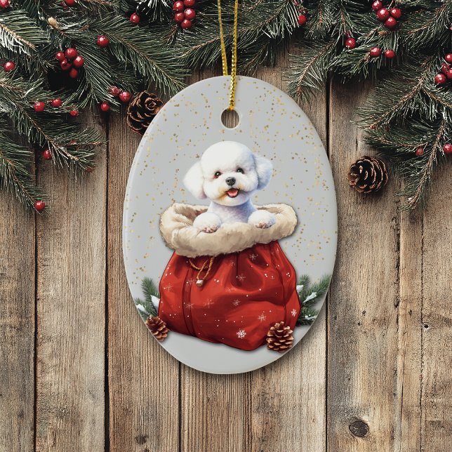 Cute Bichon Frise Hund julklapp Julgransprydnad Keramik (Skapare uppladdad)