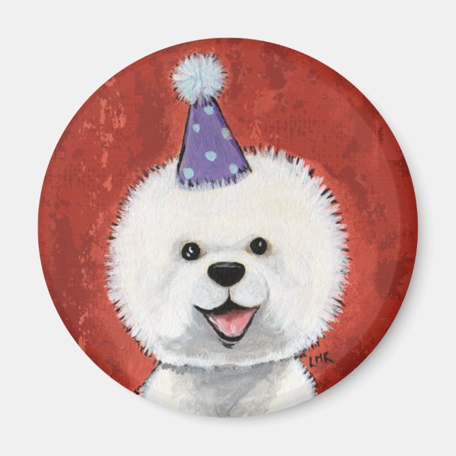 Cute Bichon Frise Party Hund Illustration Magnet (Framsidan)