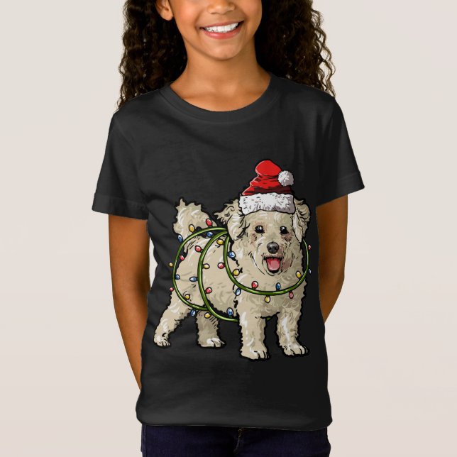 Cute Bichon Frise Santa Julgran Ljus Julafton T Shirt (Framsida)