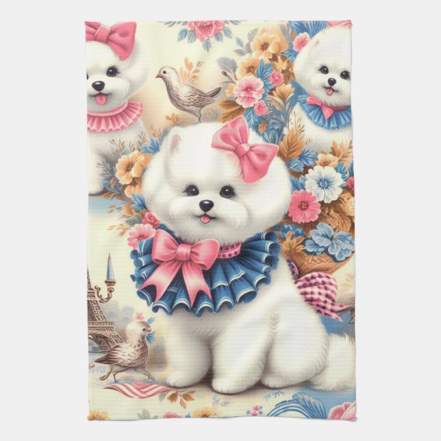 Cute Bichon Frisé Seamless Kökshandduk (Vertikal)