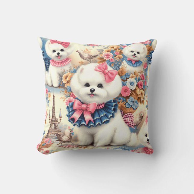 Cute Bichon Frisé Seamless Kudde (Framsida)