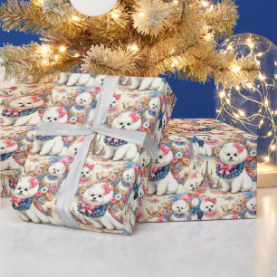 Cute Bichon Frisé Seamless Presentpapper