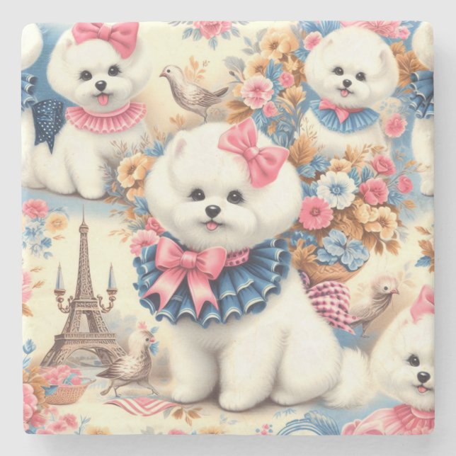 Cute Bichon Frisé Seamless Stenunderlägg (Framsidan)