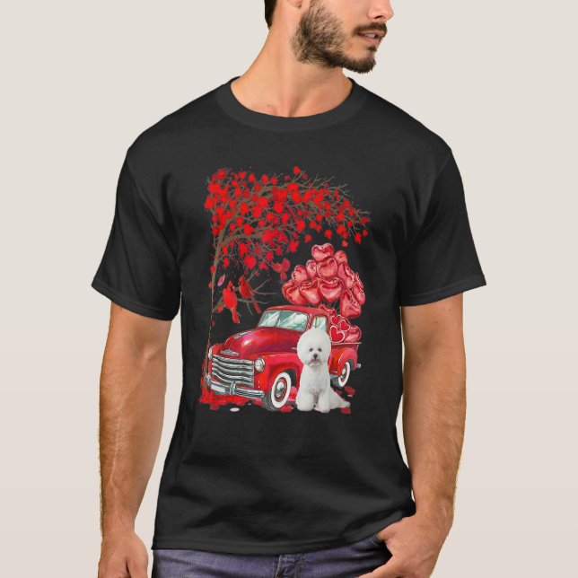 Cute Bichon Frise Valentine Tree - Dogs Hearts Tre T Shirt (Framsida)