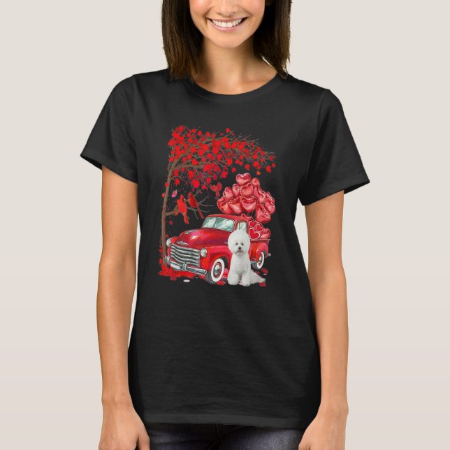 Cute Bichon Frise Valentine Tree - Dogs Hearts Tre T Shirt (Framsida)
