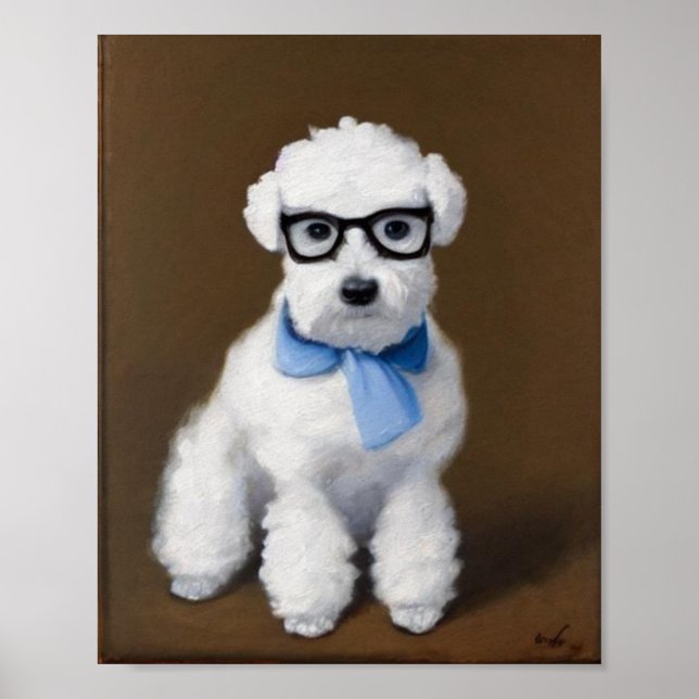 Cute Bichon Frisé Wearing Glass Poster (Framsidan)