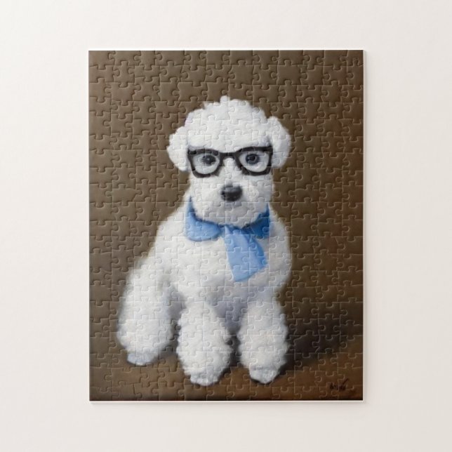 Cute Bichon Frisé Wearing Glass Pussel (Vertikal)