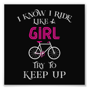 Cute Bicycle Bike Woman Girl Female Cyclist Fototryck