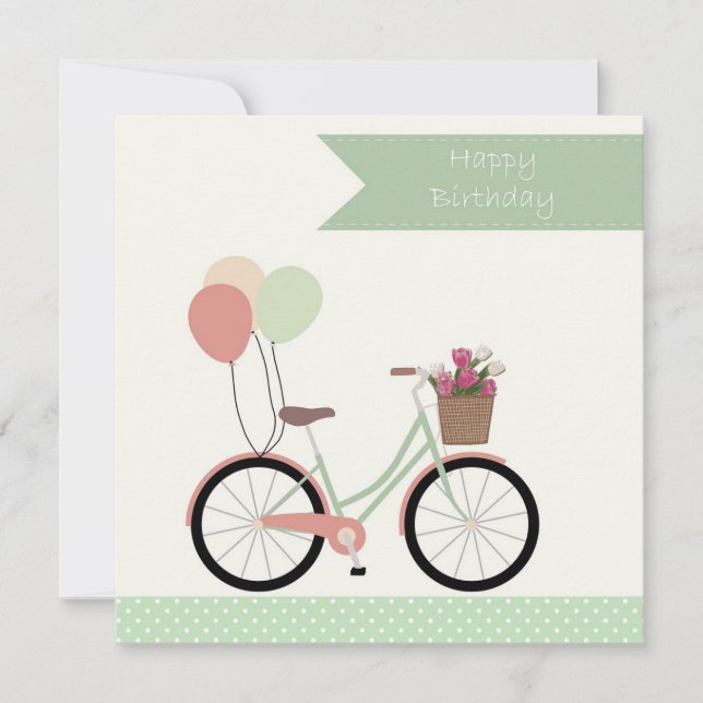 Cute Bicycle och Balloons Grattis på födelsedagen Kort (Framsida)