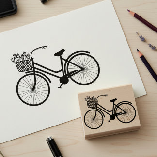 Cute Bicycle with Flowers Wooden Art Stamp Stämpel