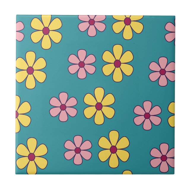 Cute big blommor mönster kakelplatta (Framsidan)