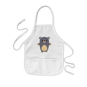 Cute Big Blue Tecknad Bear Kids Apron Barnförkläde