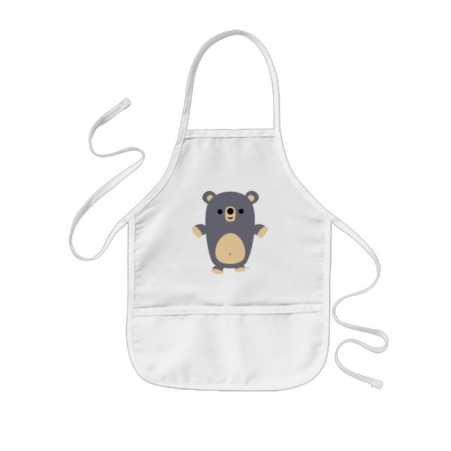 Cute Big Blue Tecknad Bear Kids Apron Barnförkläde (Framsidan)
