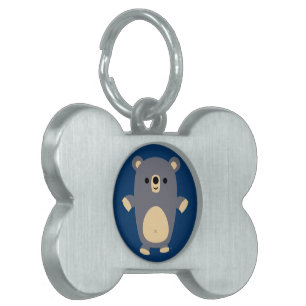 Cute Big Blue-Tecknad Bear Pet-tagg ID-bricka Husdjur