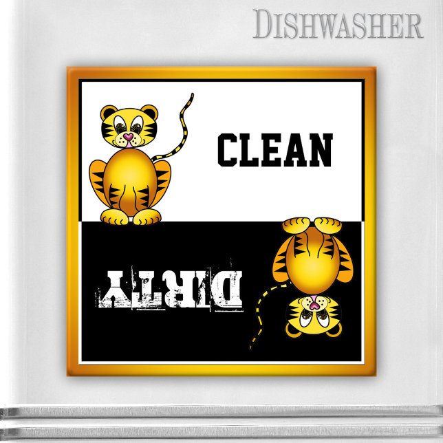 Cute Big Cat Dishwasher Magnet (Dishwasher magnet with a cute cartoon tiger on black and white: a delightful gift for cat lovers)