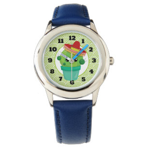 Cute Big Eyed Cactus in Red Sombrero Armbandsur