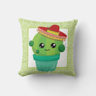 Cute Big Eyed Cactus in Red Sombrero Kudde